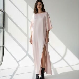 Paul & Joe powder pink satin short-sleeve maxi dress - size FR 44 (Large) NWOT